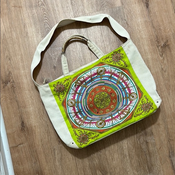 ECHO | Large Boho Trippy Clock Canvas Tote Bag - Picture 1 of 9